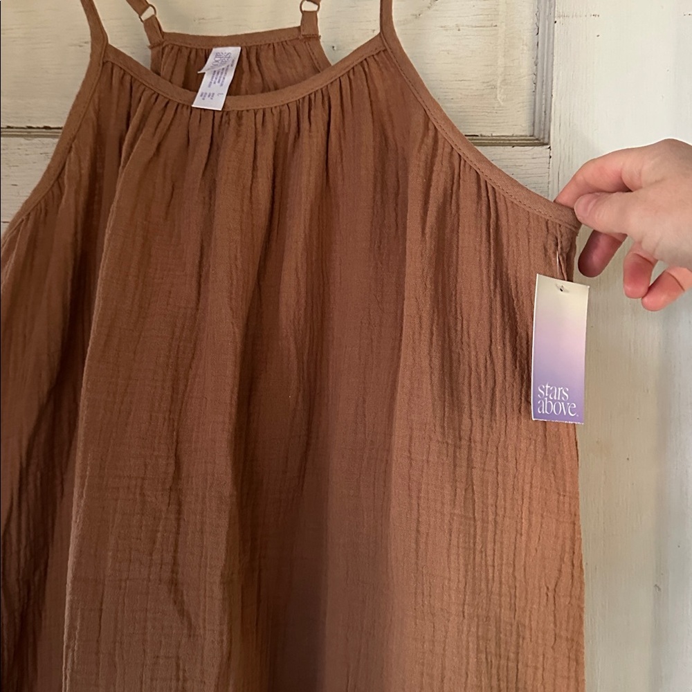 Stars Above Tan Cotton Pajama Dress L NWT - Picture 5 of 7